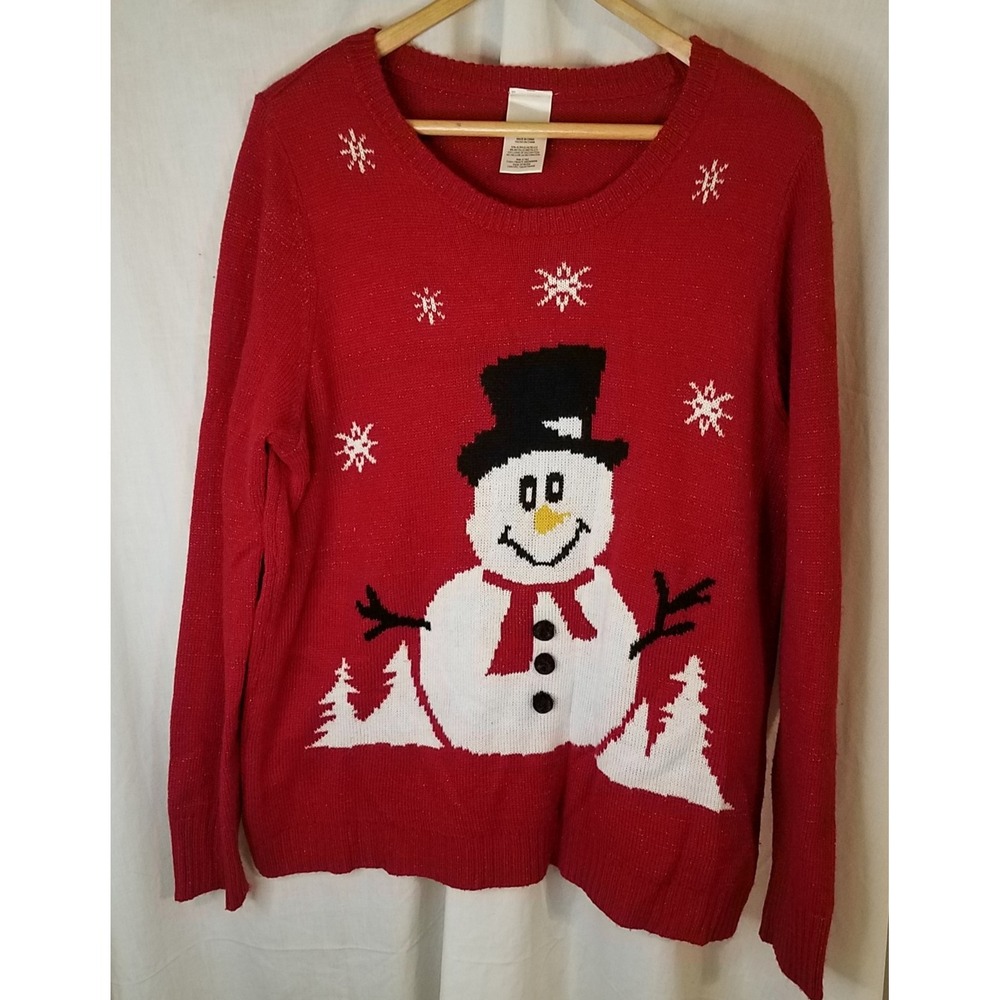 Christmas Winter Sweater Frosty the Snowman Top Hat‎ Holiday Print Red XXL 20